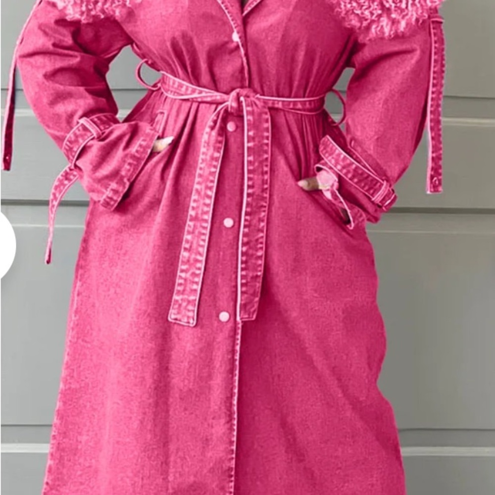 Pink Belted Denim Coat